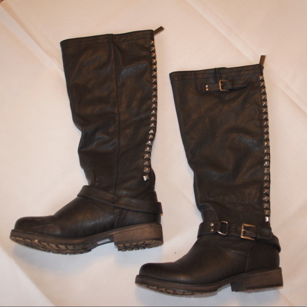 Black studded tall boots